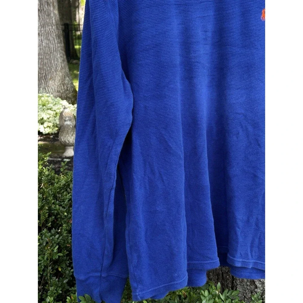 Polo Ralph Lauren Waffle Weave Thermal Shirt Size Large Blue Long Sleeve Logo